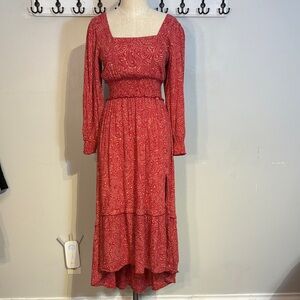 Angie Burgundy Long Sleeve Paisley Print Maxi Dress size s NWT